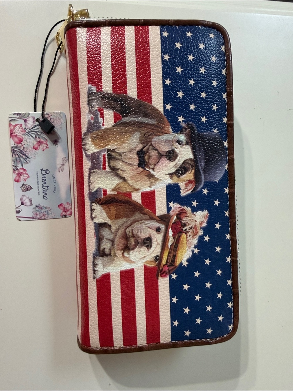 Brentano  Patriotic Bulldog Print Zip Wallet – Red, White & Blue